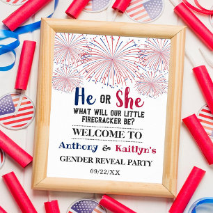 Firecracker 4th Of July Gender Reveal Party Poster