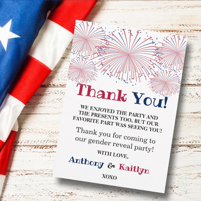 Firecracker 4th Of July Gender Reveal Party Thank You Card (Creator Uploaded)