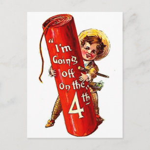 Firecracker Boy Joke 4th July Vintage Postcard Art