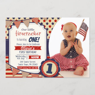 Firecracker Gender Neutral 4th July Invitation