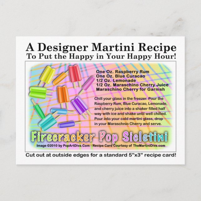 Firecracker Ice Cream Martini Recipe Card Postcard (Front)