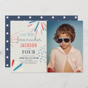 Firecracker July 4th Fireworks Photo Birthday Invitation