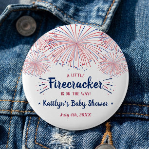 Firecracker On The Way! 4th Of July Baby Shower 6 Cm Round Badge