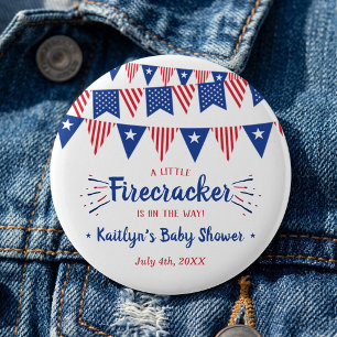 Firecracker On The Way! 4th Of July Baby Shower 6 Cm Round Badge