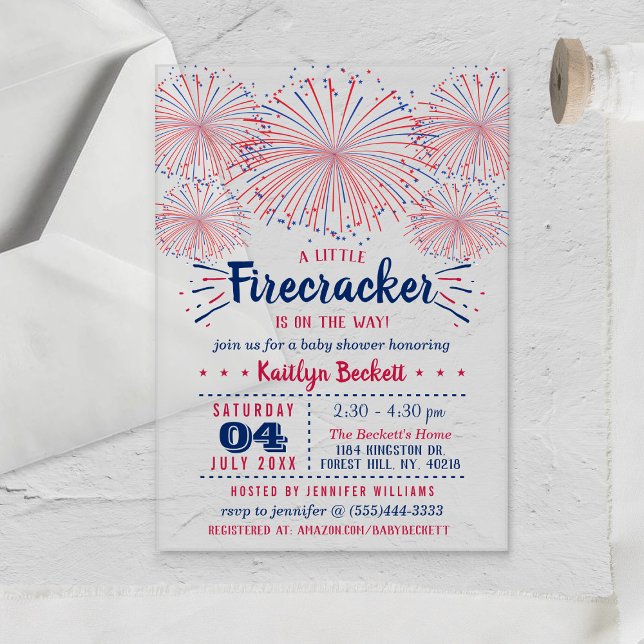 Firecracker On The Way! 4th Of July Baby Shower Acrylic Invitations (Creator Uploaded)