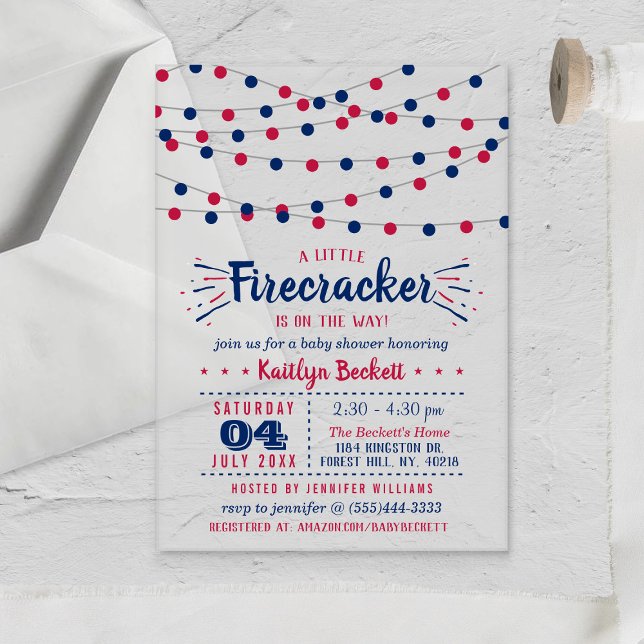 Firecracker On The Way! 4th Of July Baby Shower Acrylic Invitations (Creator Uploaded)
