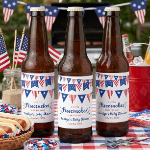 Firecracker On The Way! 4th Of July Baby Shower Beer Bottle Label