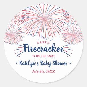 Firecracker On The Way! 4th Of July Baby Shower Classic Round Sticker