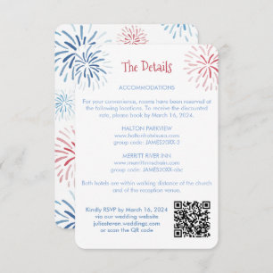 Firecracker Red White Blue QR Code Wedding Details Enclosure Card