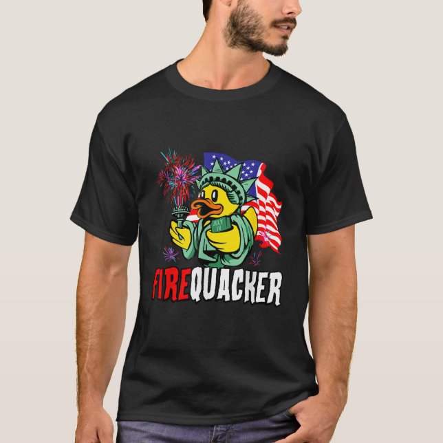 Firecracker USA Flag Funny Firequacker Duck 4th Of T-Shirt (Front)