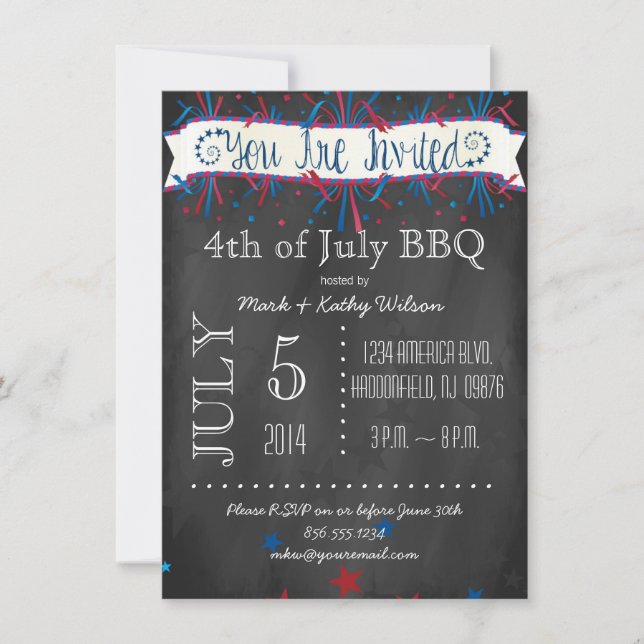 Firecrackers & Stars 4th of July Party Invitation (Front)