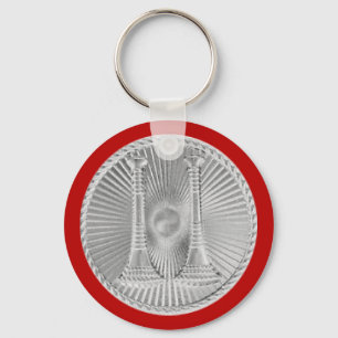 Firefighter 2 Bugle Silver Captain Medallion Key Ring
