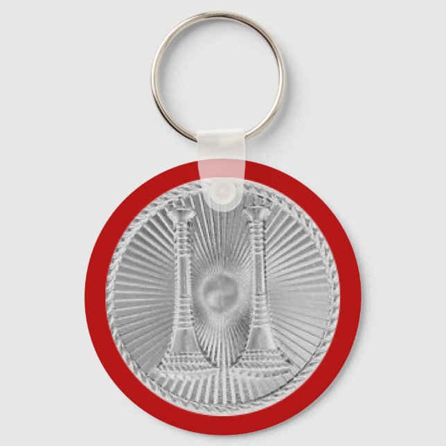 Firefighter 2 Bugle Silver Captain Medallion Key Ring (Front)