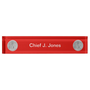 Firefighter 2 Bugle Silver Captain Medallion Nameplate