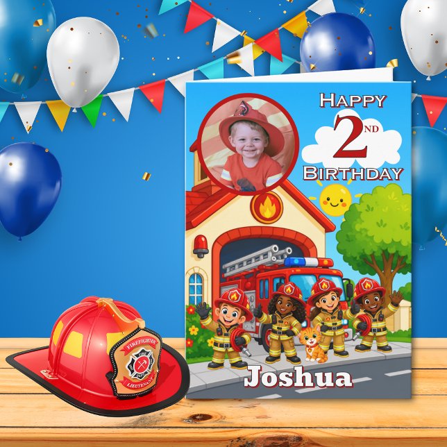 Firefighter 2nd Birthday Photo Card (Creator Uploaded)