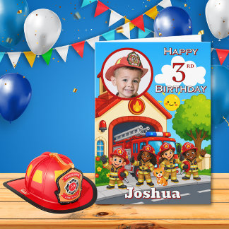 Firefighter 3rd Birthday Photo Card