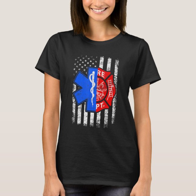 Firefighter 4th of July USA Flag Firefighter Lover T-Shirt (Front)