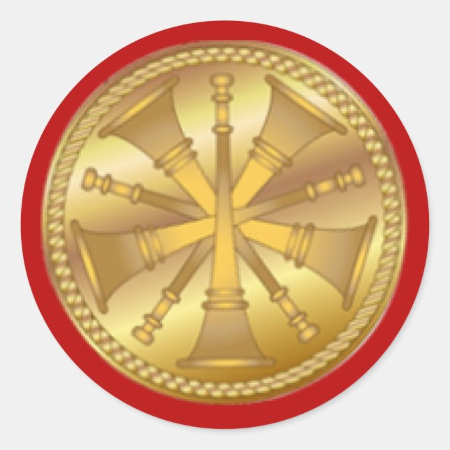 Firefighter 5 Bugle Gold Medallion Classic Round Sticker (Front)
