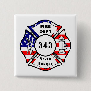 Firefighter 9/11 Never Forget 343 15 Cm Square Badge