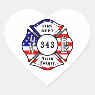 Firefighter 9/11 Never Forget 343 Heart Sticker