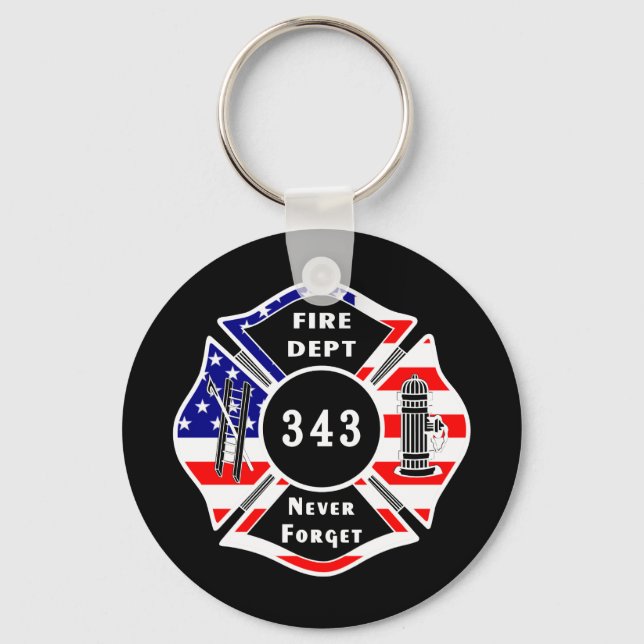 Firefighter 9/11 Never Forget 343 Key Ring (Front)