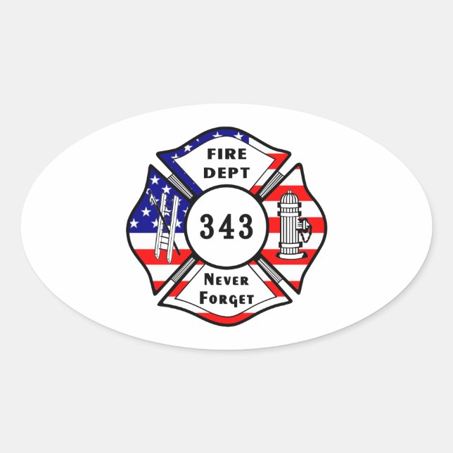 Firefighter 9/11 Never Forget 343 Oval Sticker (Front)