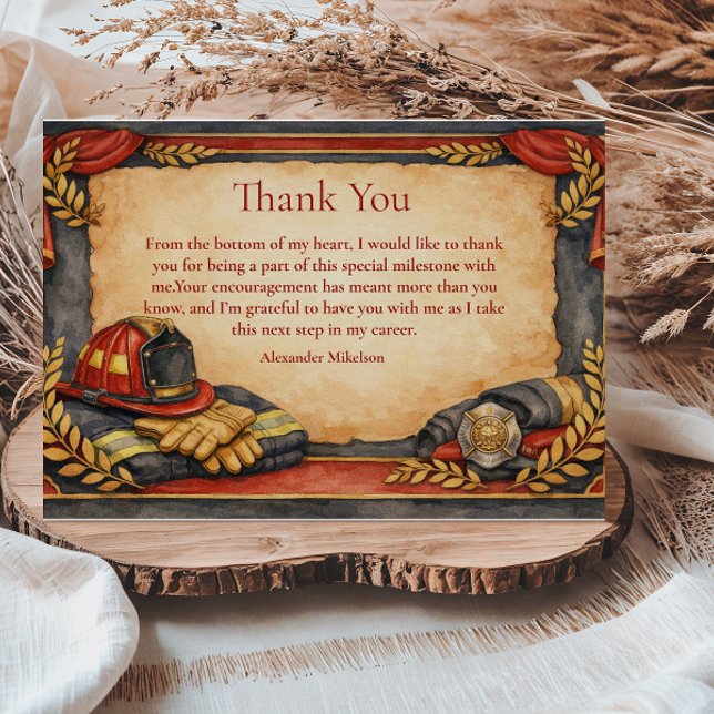 Firefighter Academy Graduation Celebration Thank You Card (Creator Uploaded)