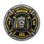 Firefighter ADD NAME Fire Department Rescue Team Dartboard<br><div class="desc">Firefighter ADD NAME Fireman Fire Department design - Emblem with Helmet and Axe. Customise with your Name,  Station/Dept Number and location.</div>