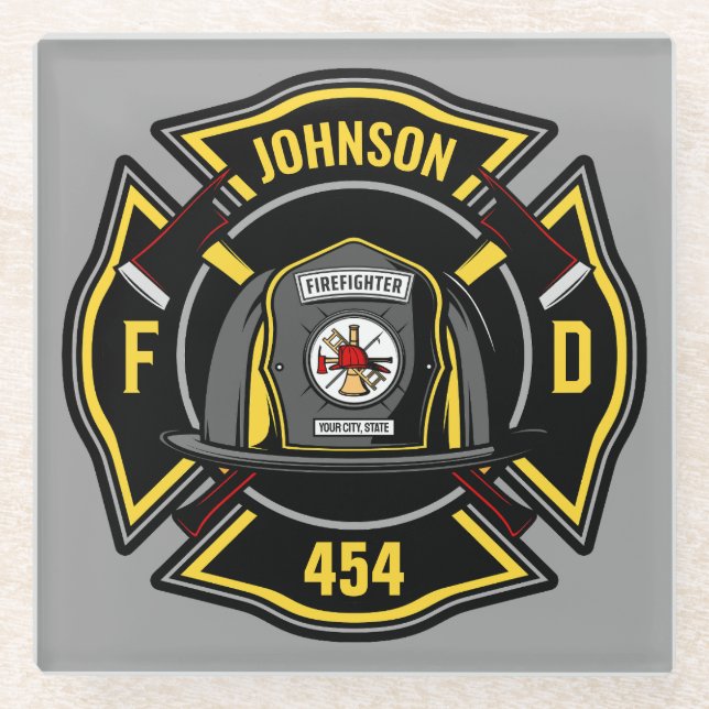 Firefighter ADD NAME Fire Department Rescue Team Glass Coaster (Front)