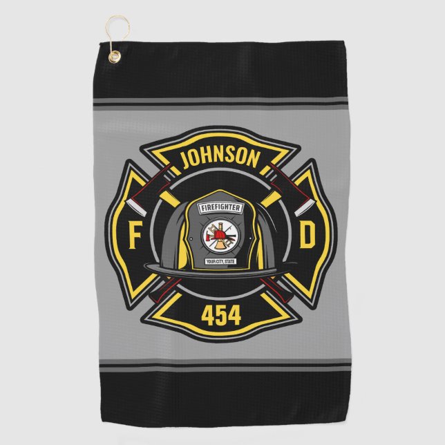 Firefighter ADD NAME Fire Department Rescue Team Golf Towel (Front)