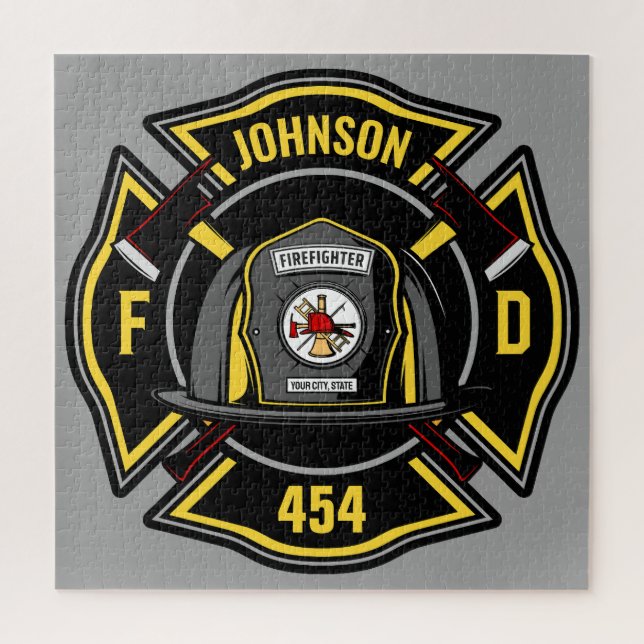 Firefighter ADD NAME Fire Department Rescue Team Jigsaw Puzzle (Vertical)