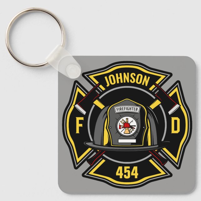 Firefighter ADD NAME Fire Department Rescue Team Key Ring (Front)