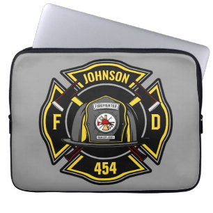 Firefighter ADD NAME Fire Department Rescue Team Laptop Sleeve
