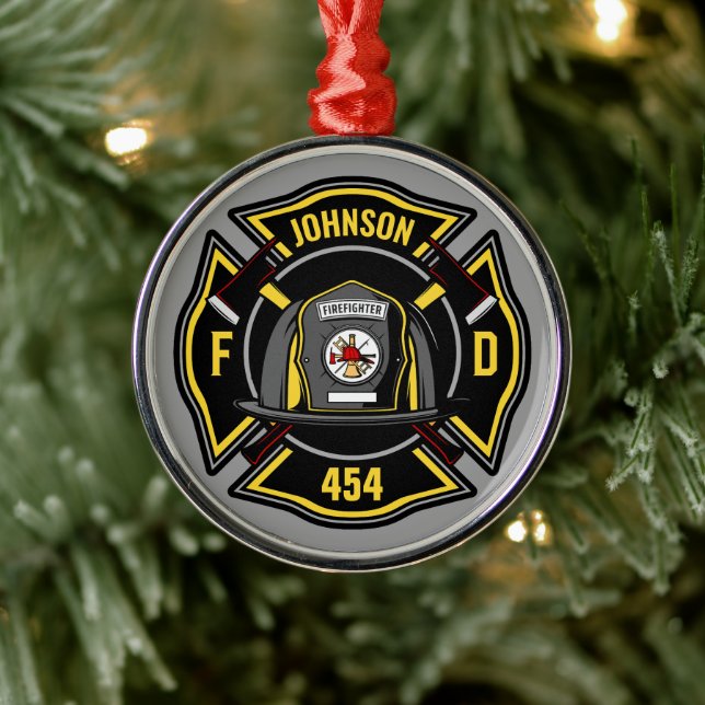 Firefighter ADD NAME Fire Department Rescue Team Metal Tree Decoration (Tree)