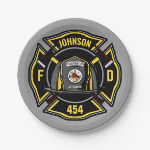 Firefighter ADD NAME Fire Department Rescue Team Paper Plate
