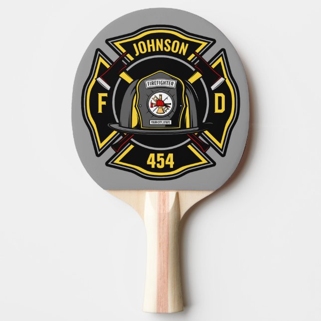 Firefighter ADD NAME Fire Department Rescue Team Ping Pong Paddle (Front)