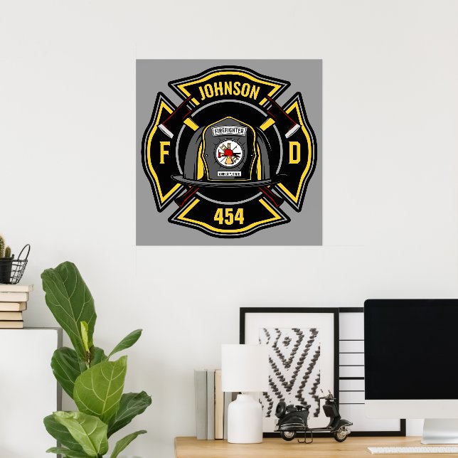 Firefighter ADD NAME Fire Department Rescue Team  Poster (Home Office)