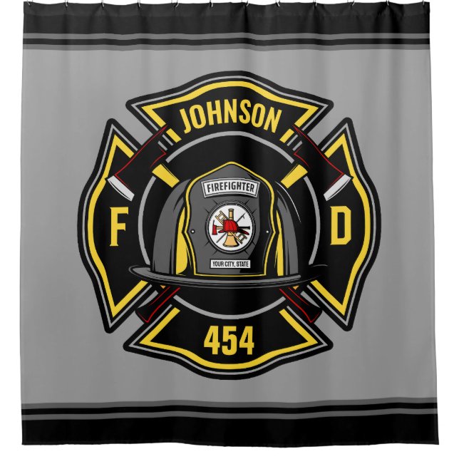 Firefighter ADD NAME Fire Department Rescue Team  Shower Curtain (Front)