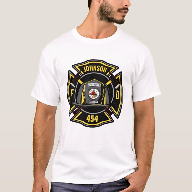 Firefighter ADD NAME Fire Department Rescue Team T-Shirt (Front)