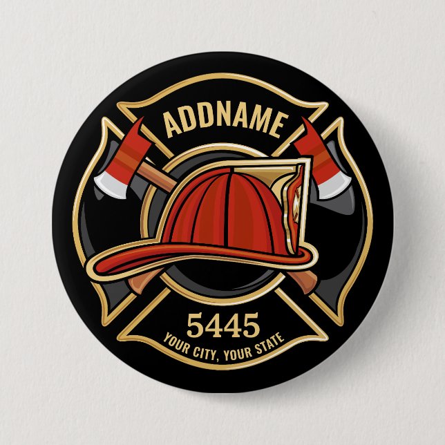 Firefighter ADD NAME Fire Station Department Badge (Front)