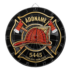 Firefighter ADD NAME Fire Station Department Badge Dartboard