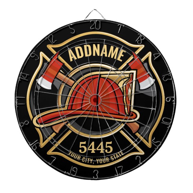 Firefighter ADD NAME Fire Station Department Badge Dartboard (Front)