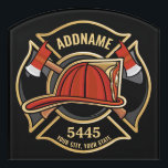 Firefighter ADD NAME Fire Station Department Badge Door Sign<br><div class="desc">Firefighter NAME Fireman Fire Department - Emblem with Red Helmet and Axe. Customise with your Name,  Station/Dept Number and location.</div>