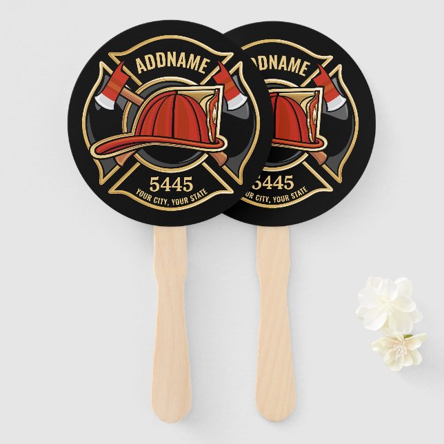 Firefighter ADD NAME Fire Station Department Badge Hand Fan (Front and Back)