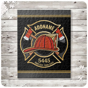 Firefighter ADD NAME Fire Station Department Badge Jigsaw Puzzle