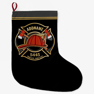 Firefighter ADD NAME Fire Station Department Badge Large Christmas Stocking