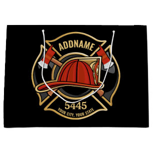 Firefighter ADD NAME Fire Station Department Badge Large Gift Bag