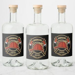 Firefighter ADD NAME Fire Station Department Badge Liquor Bottle Label