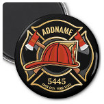 Firefighter ADD NAME Fire Station Department Badge Magnet<br><div class="desc">Firefighter NAME Fireman Fire Department - Emblem with Red Helmet and Axe. Customize with your Name,  Station/Dept Number and location.</div>