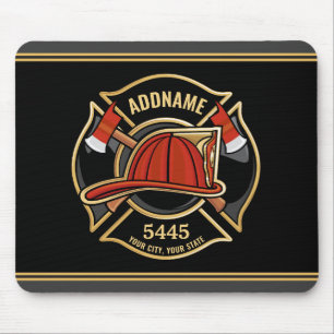 Firefighter ADD NAME Fire Station Department Badge Mouse Mat